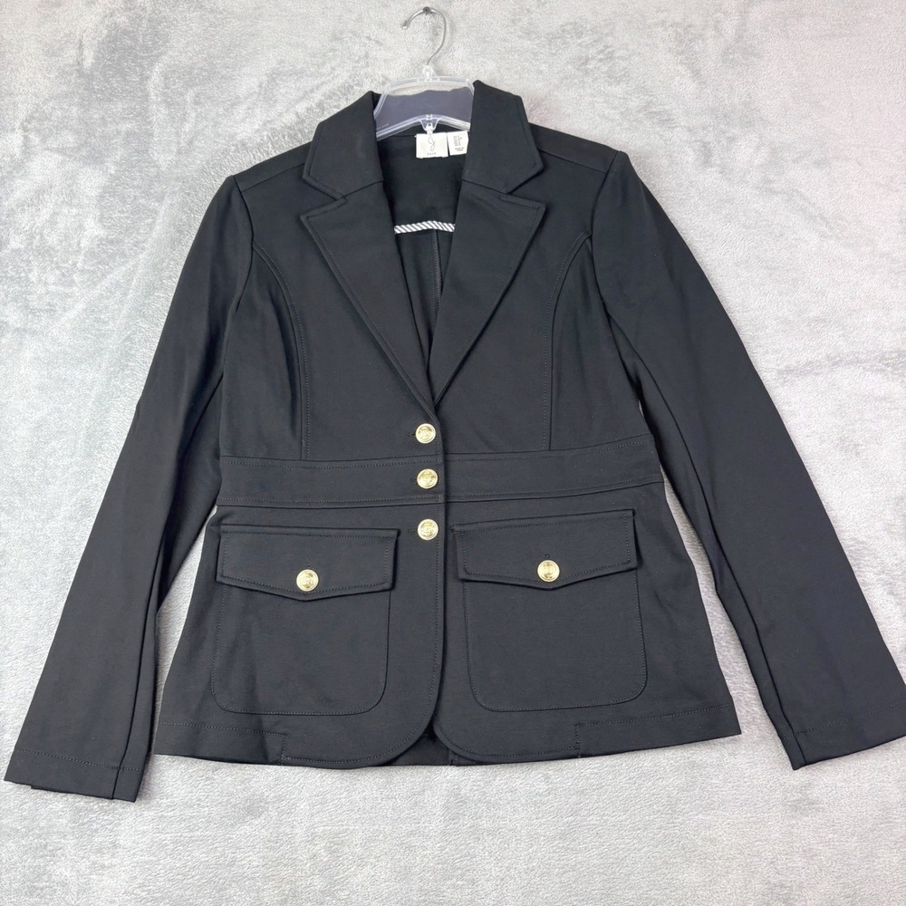 Joie S Black Ponte Blazer Gold Crest Button Military Tailored Career Preppy
